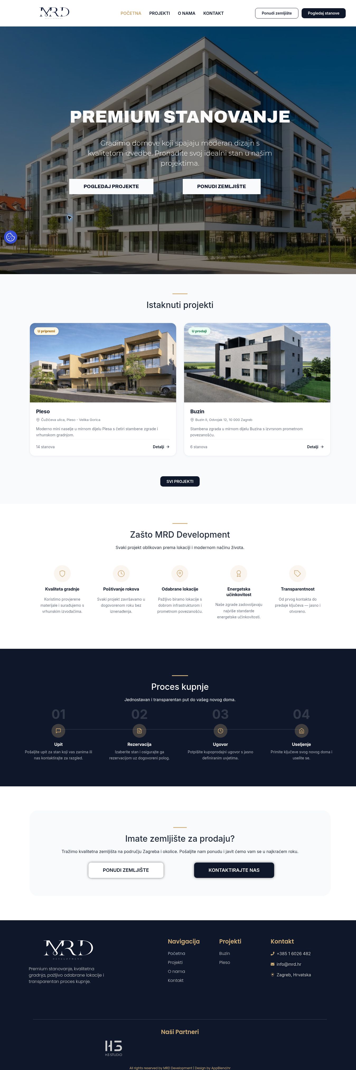 The MRD Development home page showing a residential project