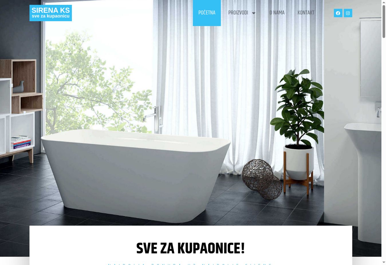The Sirena KS home page with a bathroom equipment catalogue